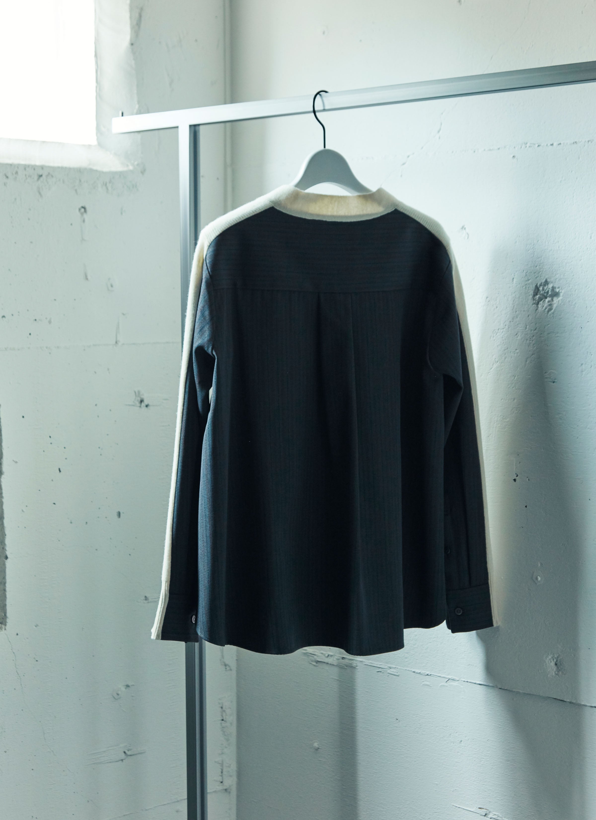 Stripe Doeskin x Wool Knit Cardigan
