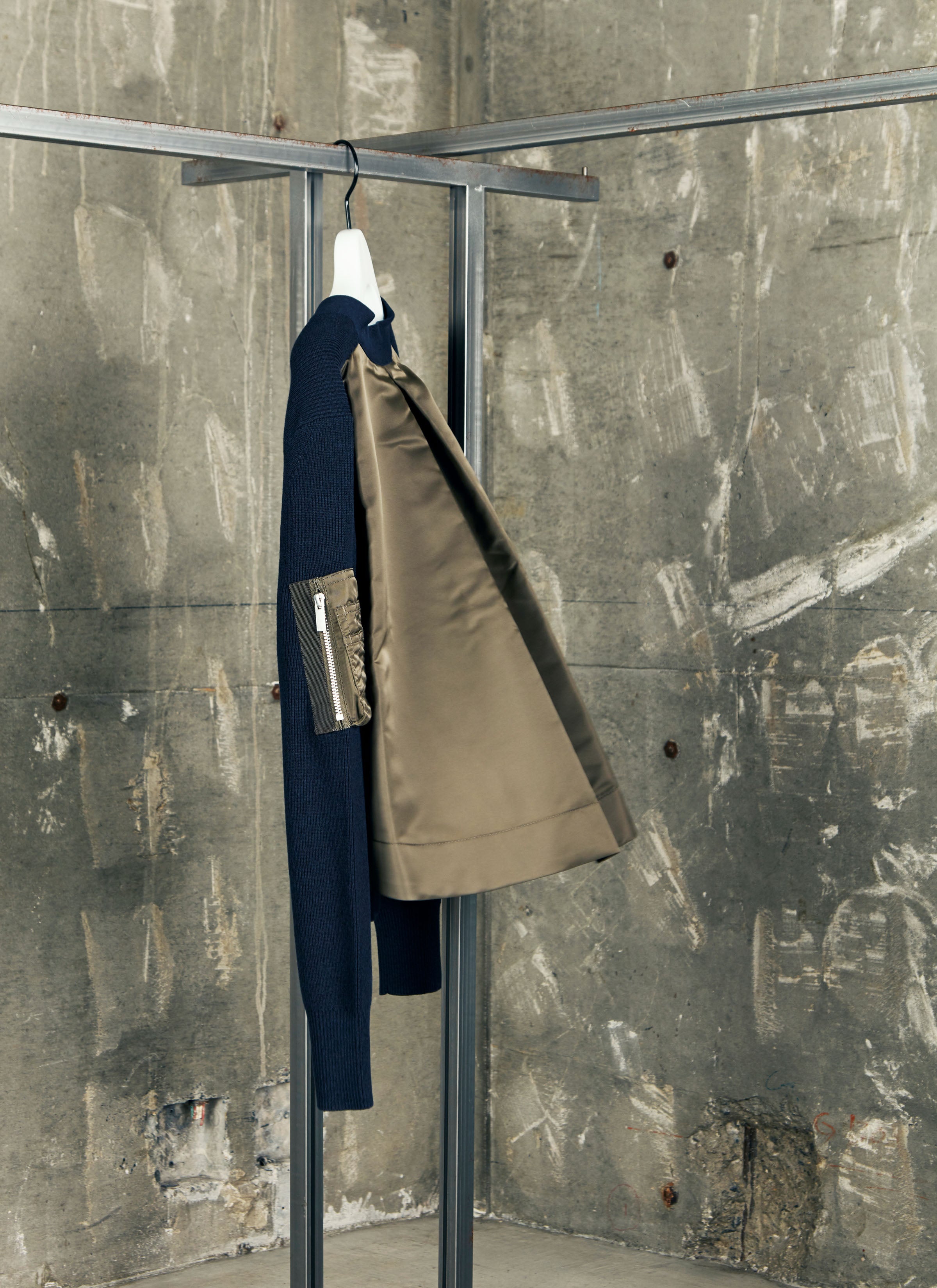 Nylon Twill x Cotton Knit Cardigan