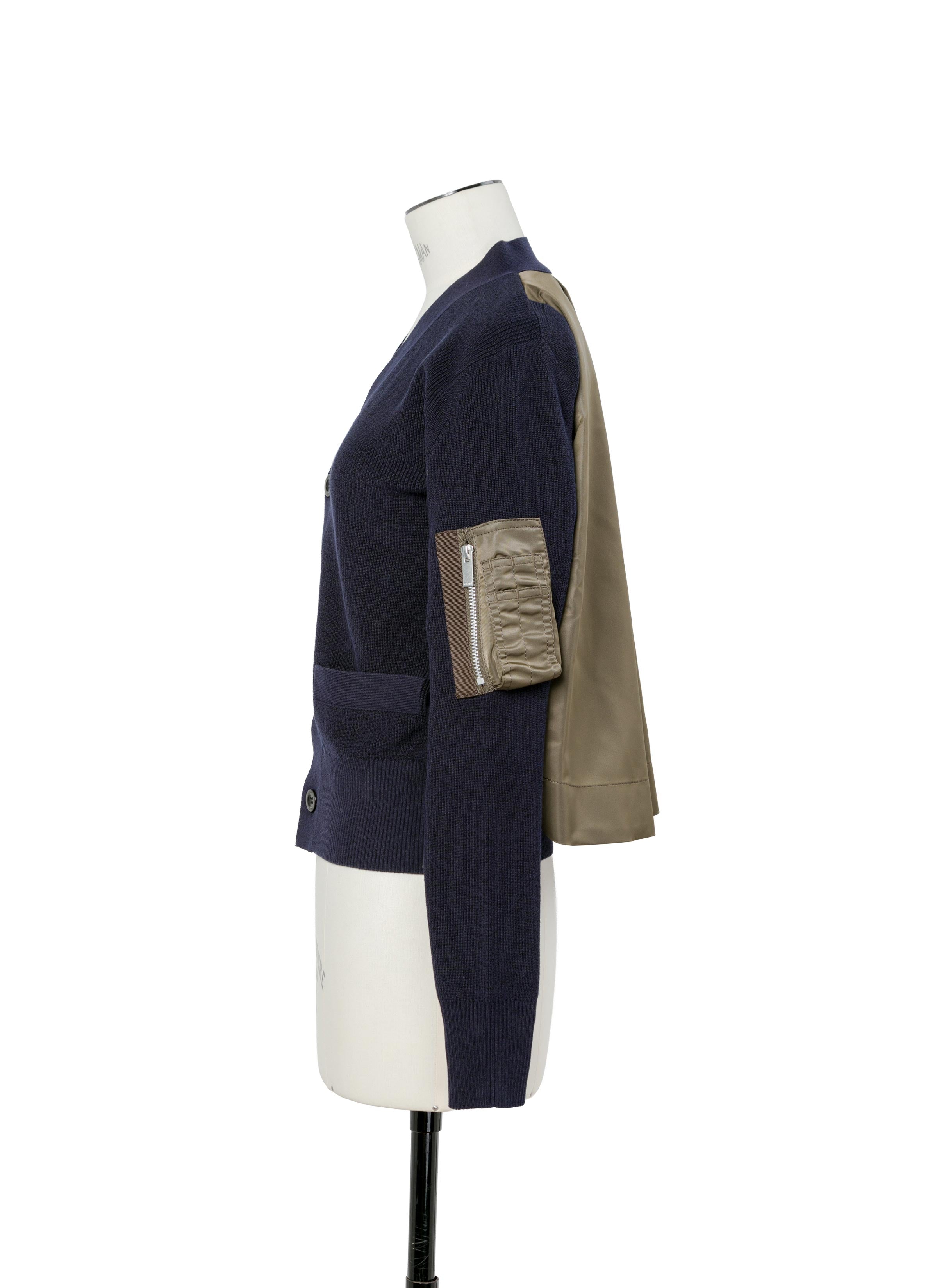 nylon-twill-x-cotton-knit-cardigan