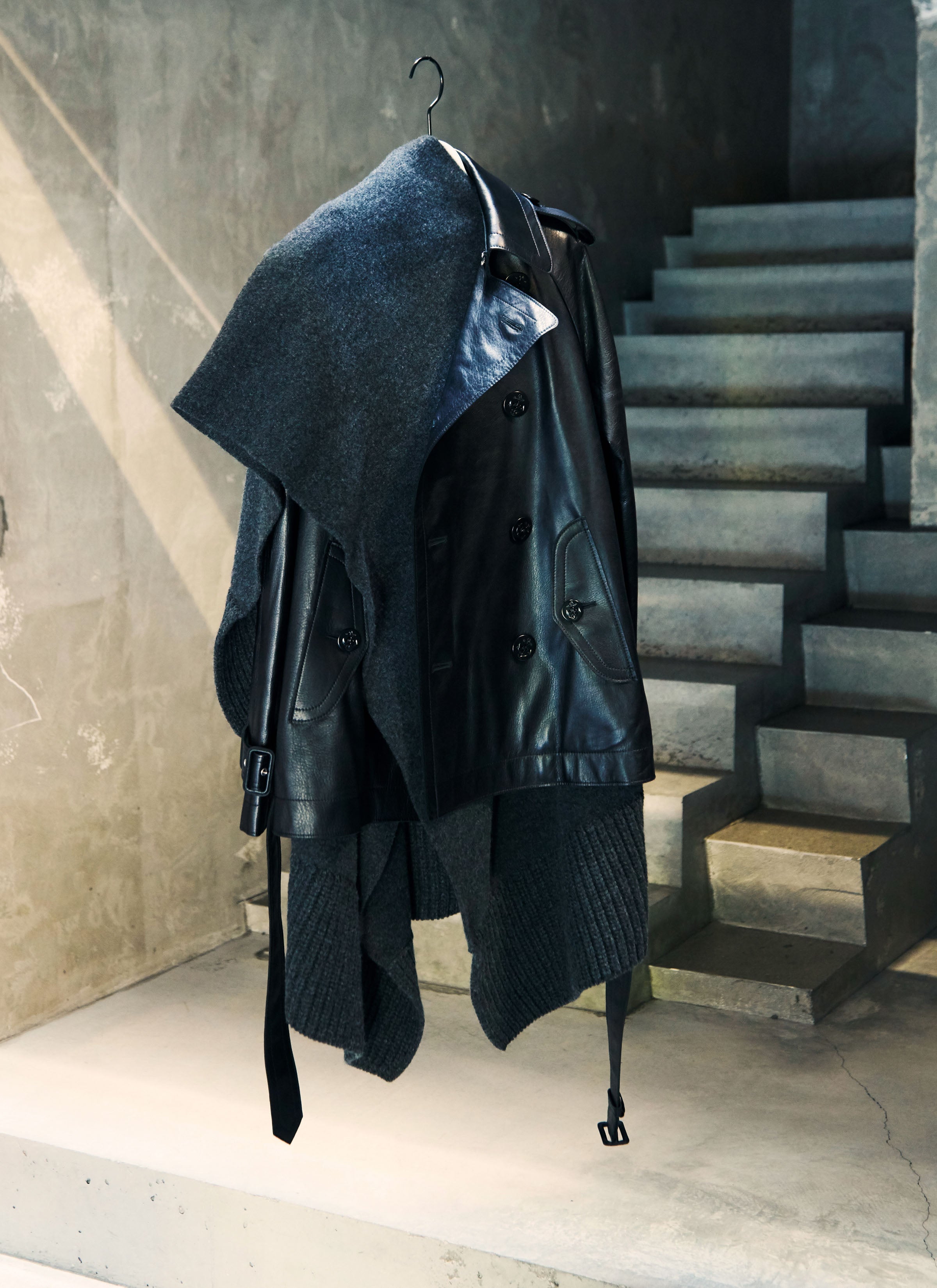Leather x Wool Knit Jacket