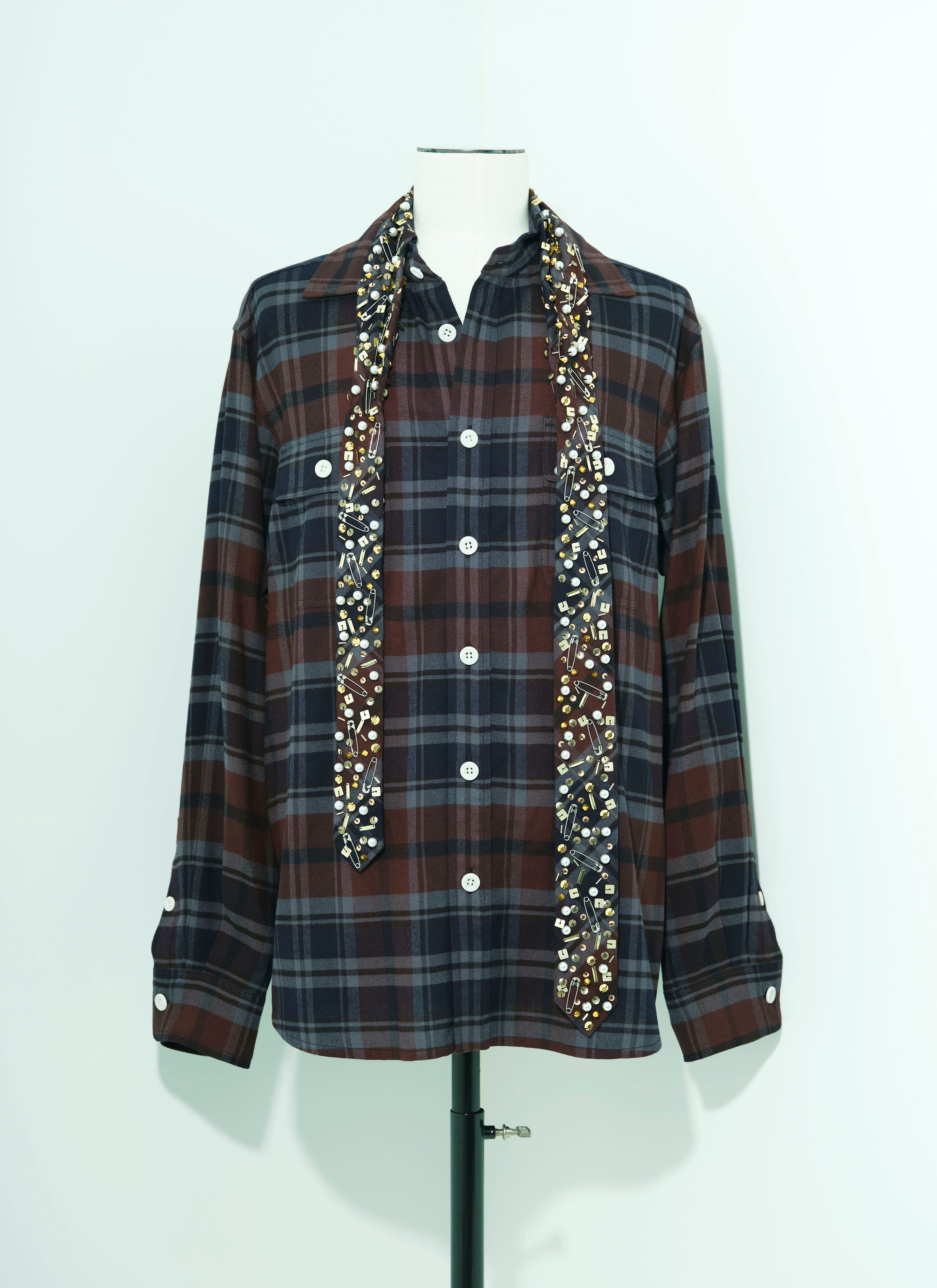 Bijou Embroidery Plaid Flannel Shirt