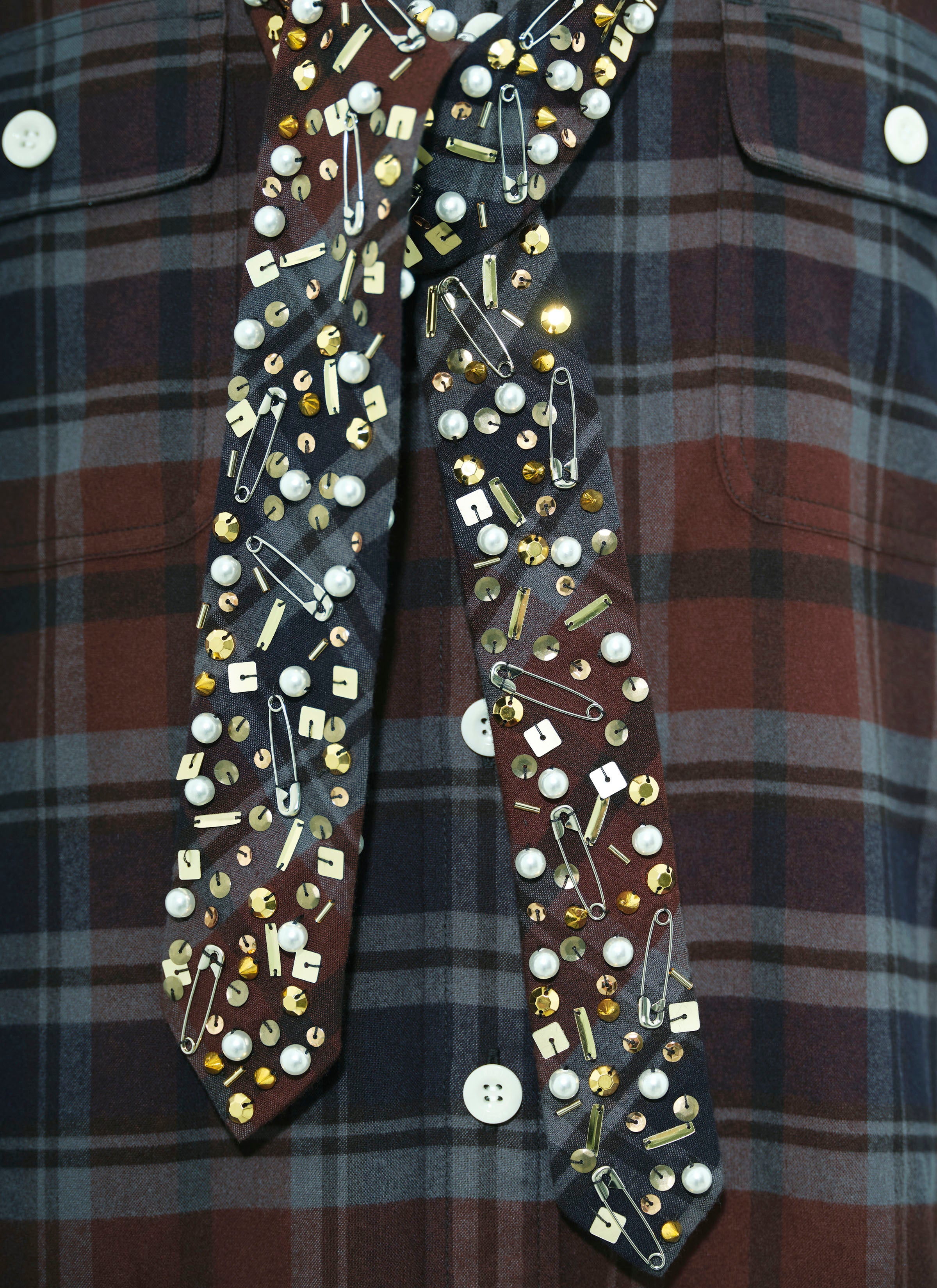 Bijou Embroidery Plaid Flannel Shirt