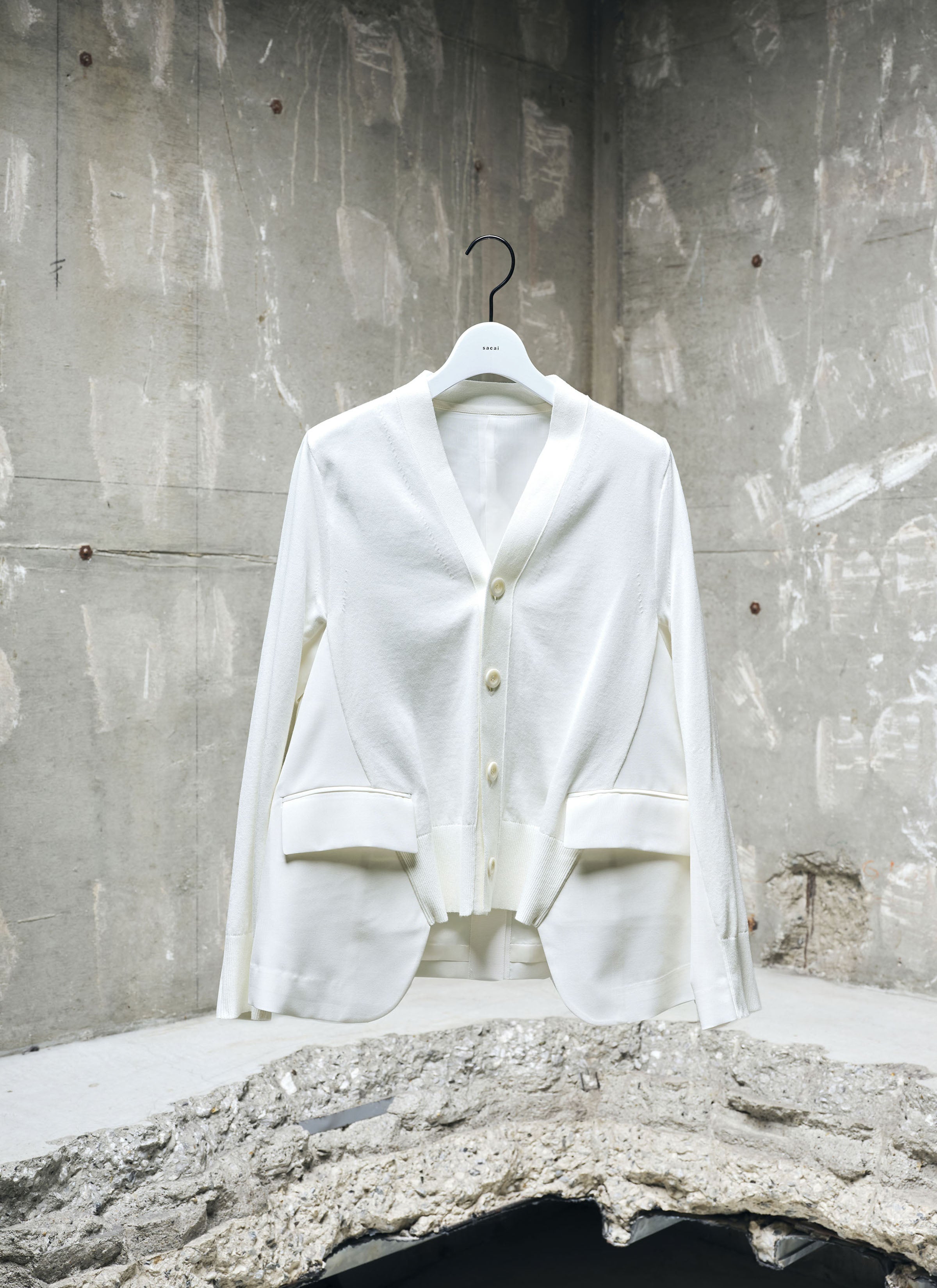 Wool Suiting x Cotton Knit Cardigan