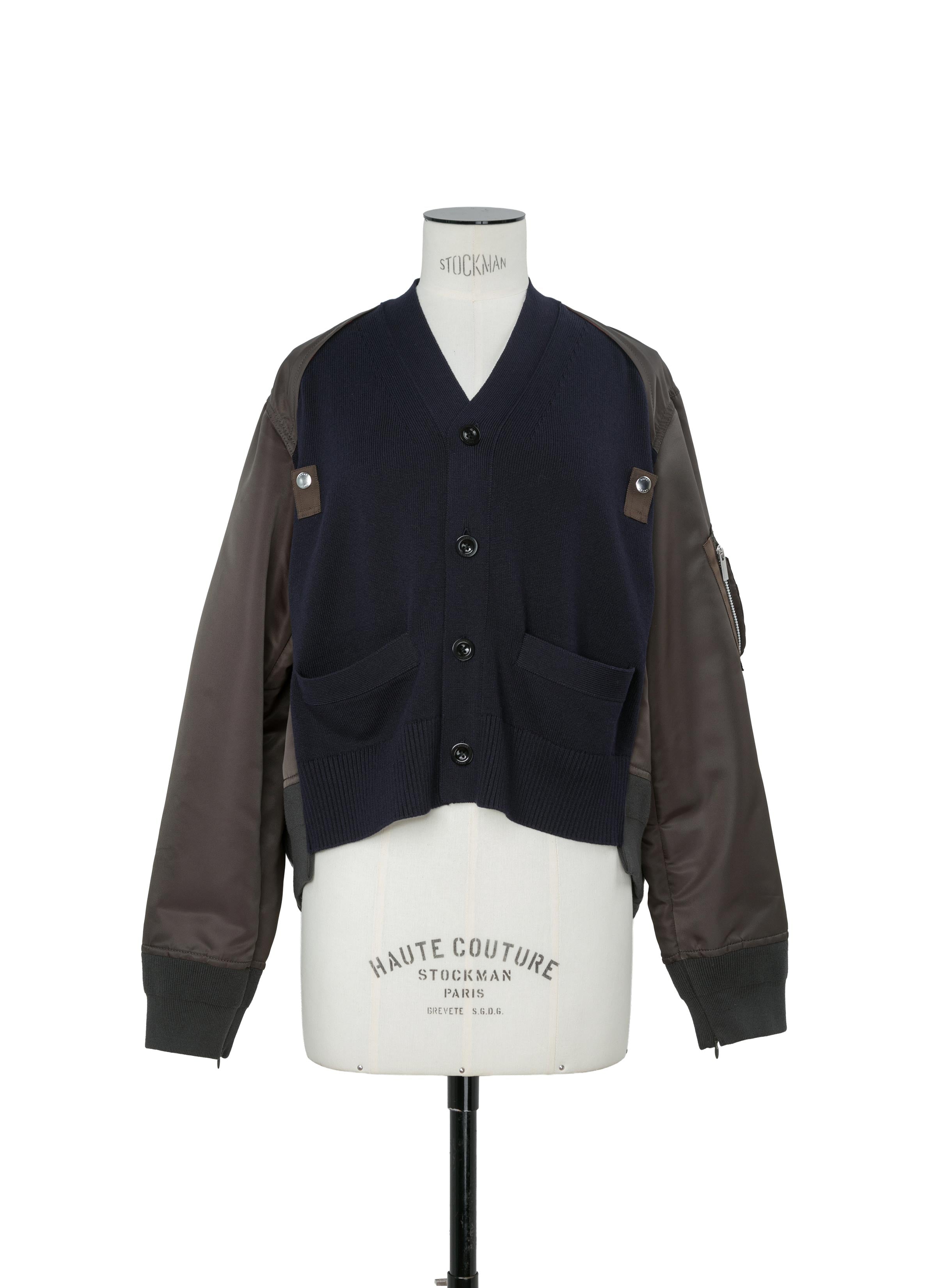 Nylon Twill x Cotton Knit Cardigan