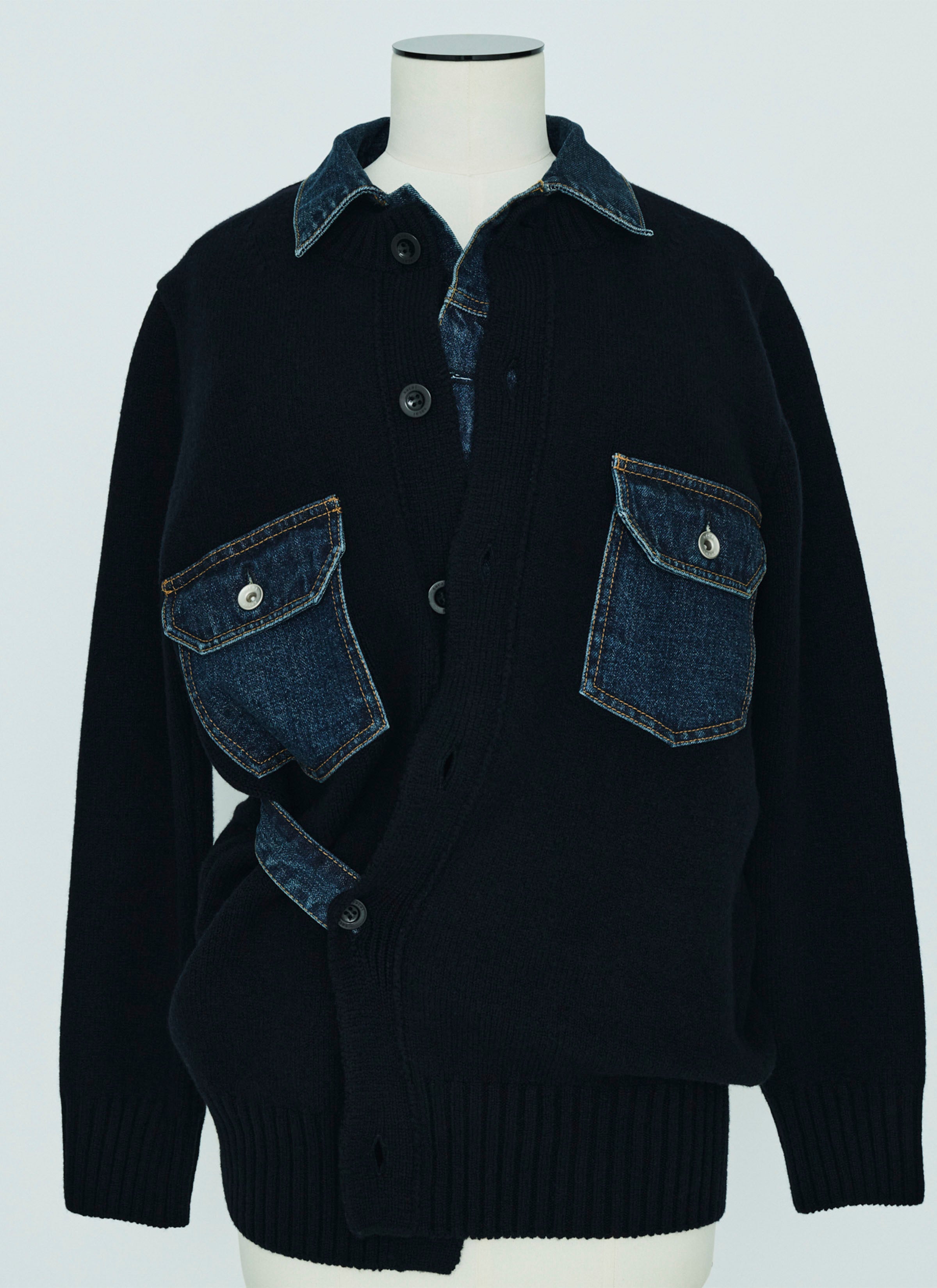 Denim x Wool Knit Cardigan