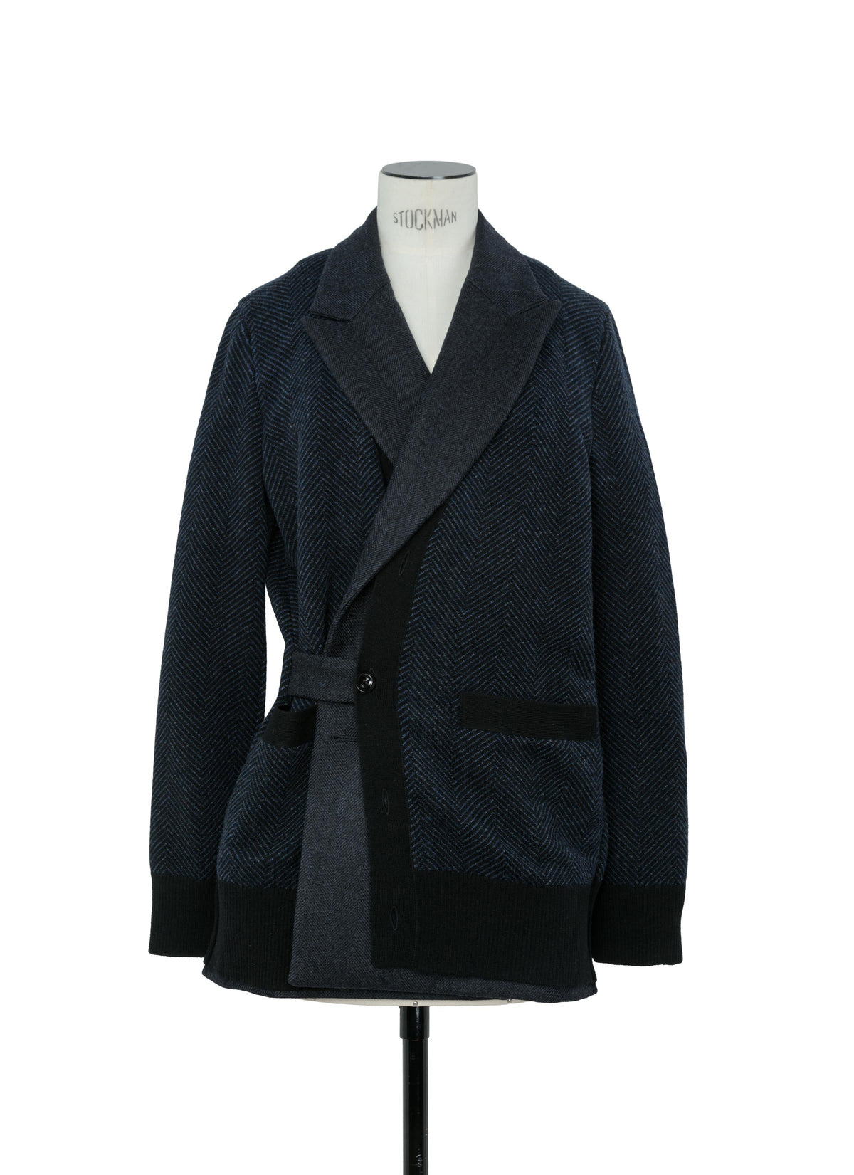 Double-Faced Herringbone x Wool Knit Cardigan