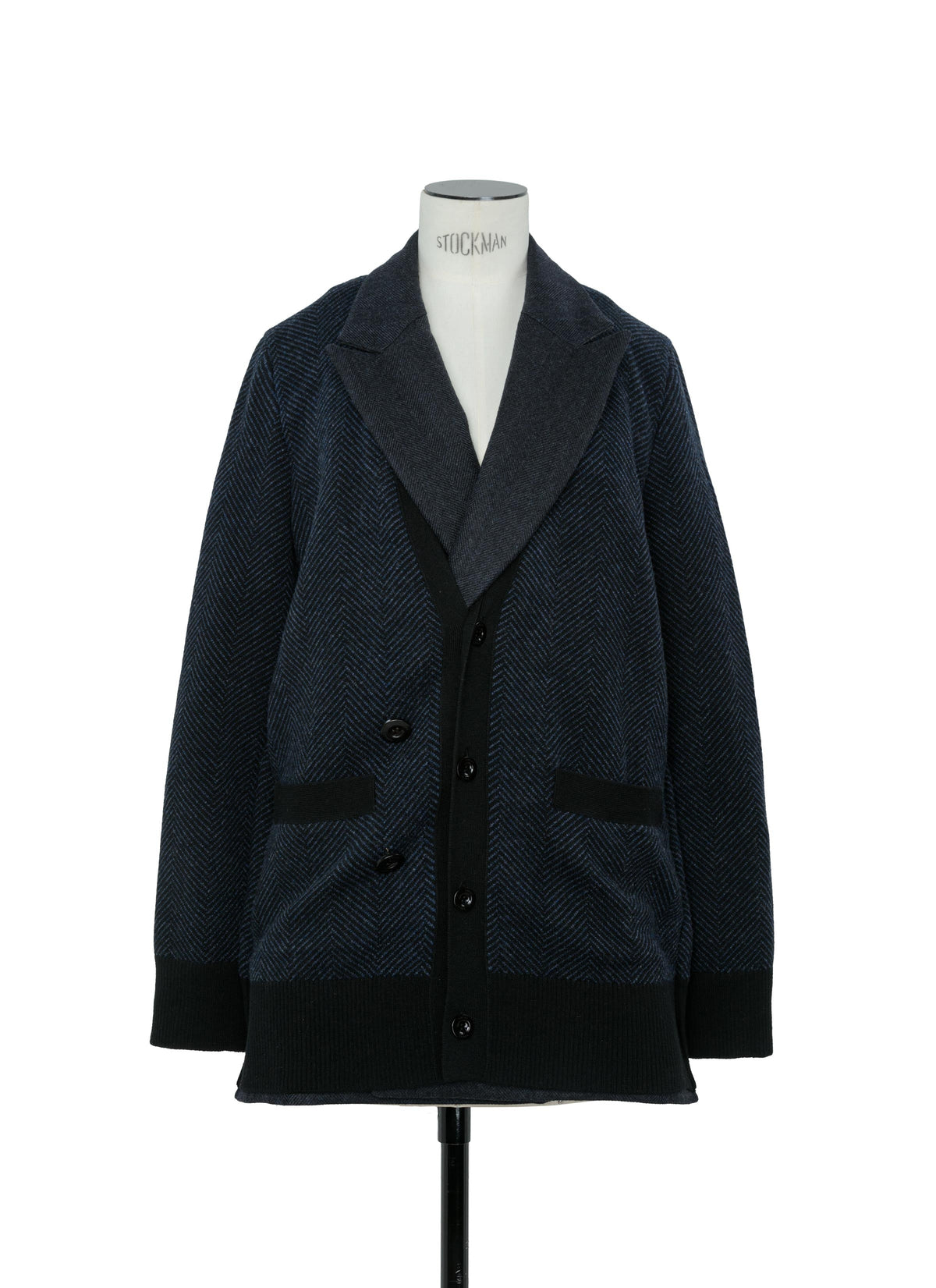 Double-Faced Herringbone x Wool Knit Cardigan