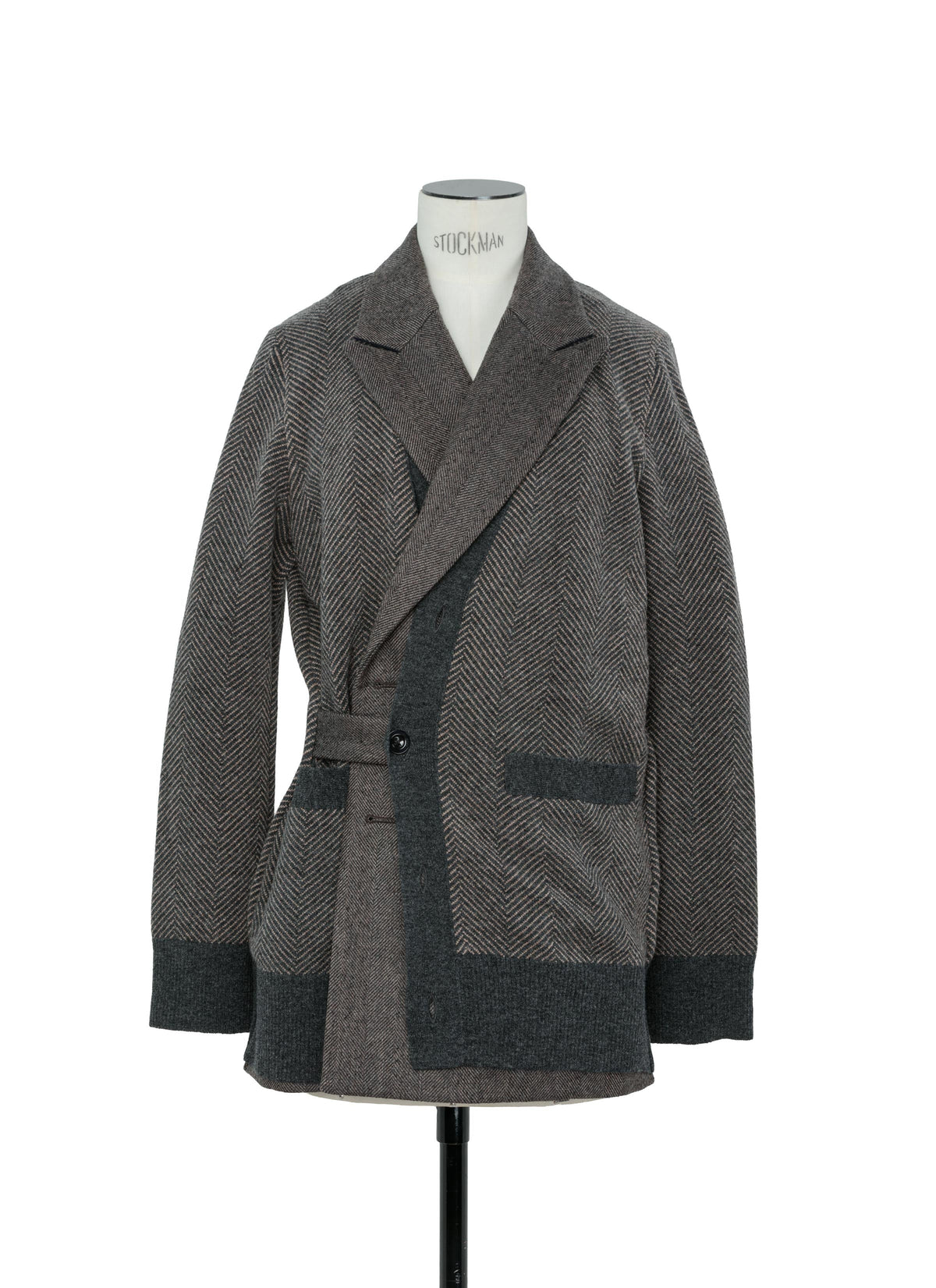 Double-Faced Herringbone x Wool Knit Cardigan