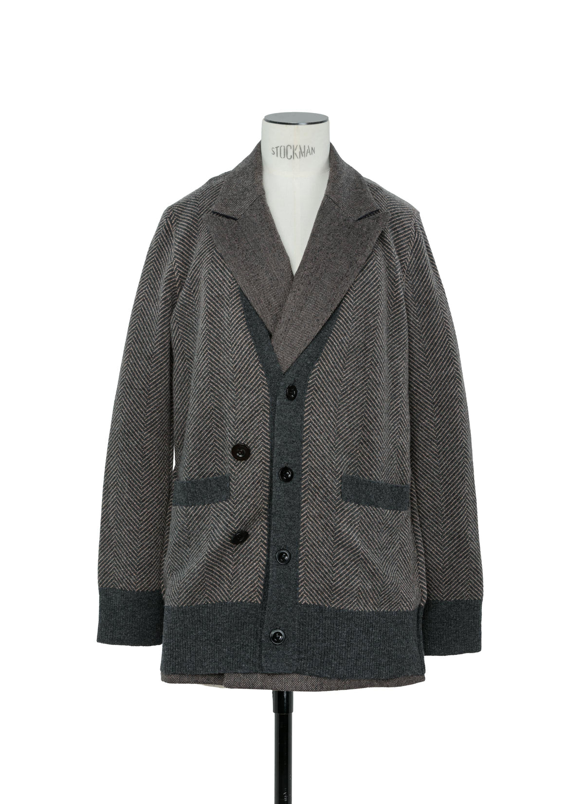 Double-Faced Herringbone x Wool Knit Cardigan
