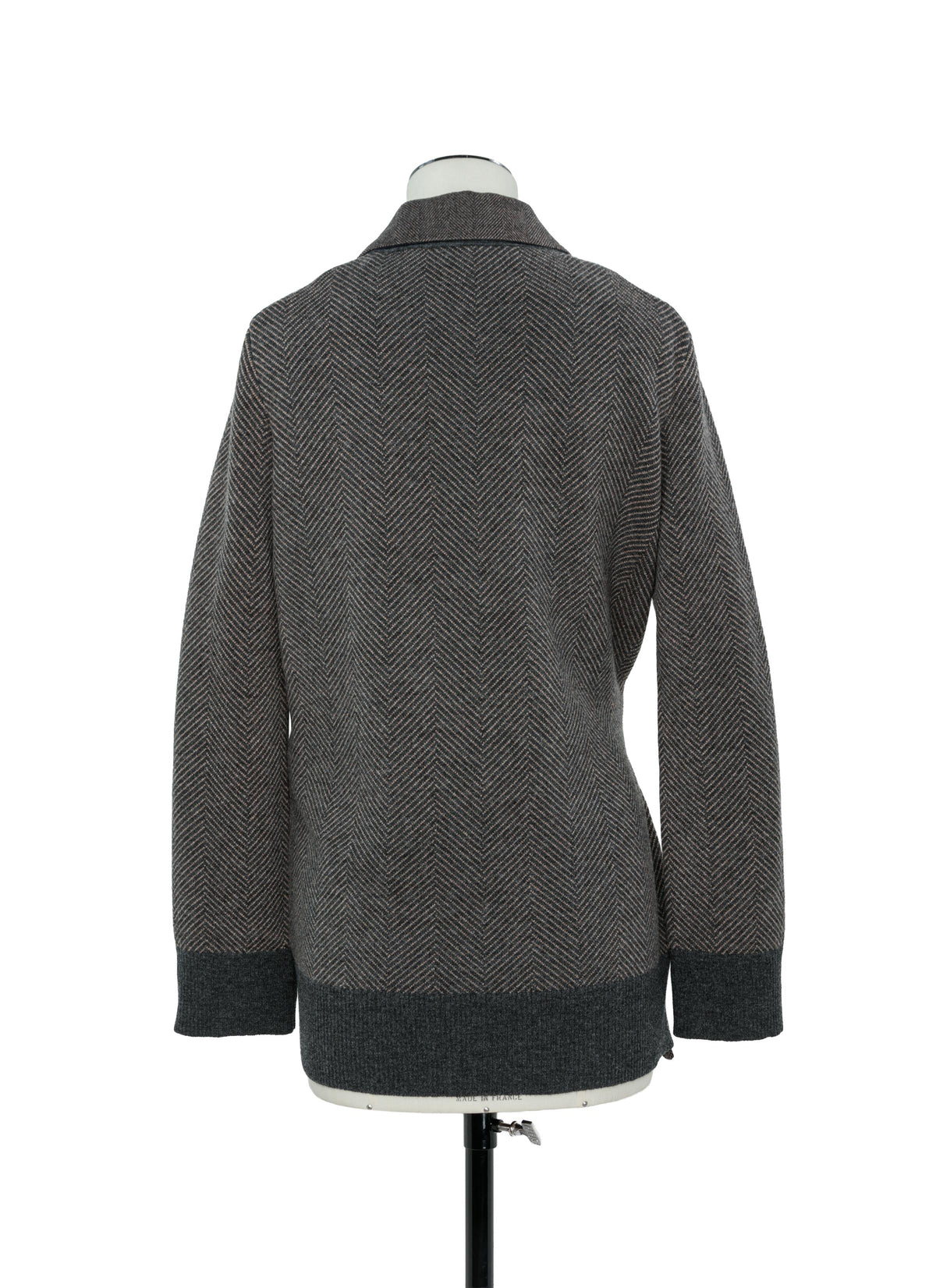 Double-Faced Herringbone x Wool Knit Cardigan
