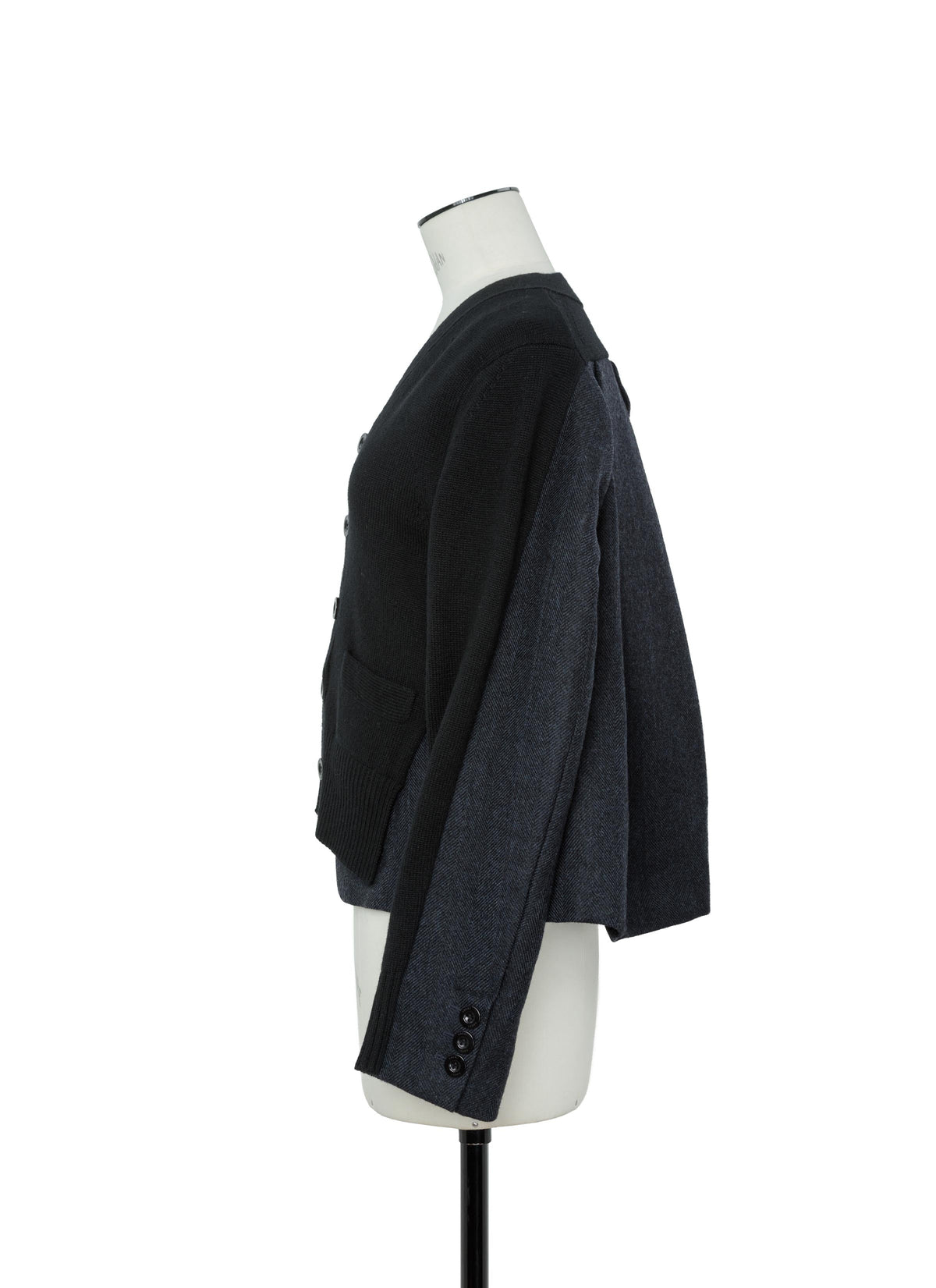 Double-Faced Herringbone x Wool Knit Cardigan