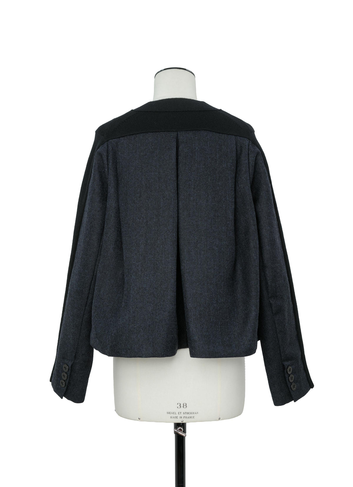 Double-Faced Herringbone x Wool Knit Cardigan