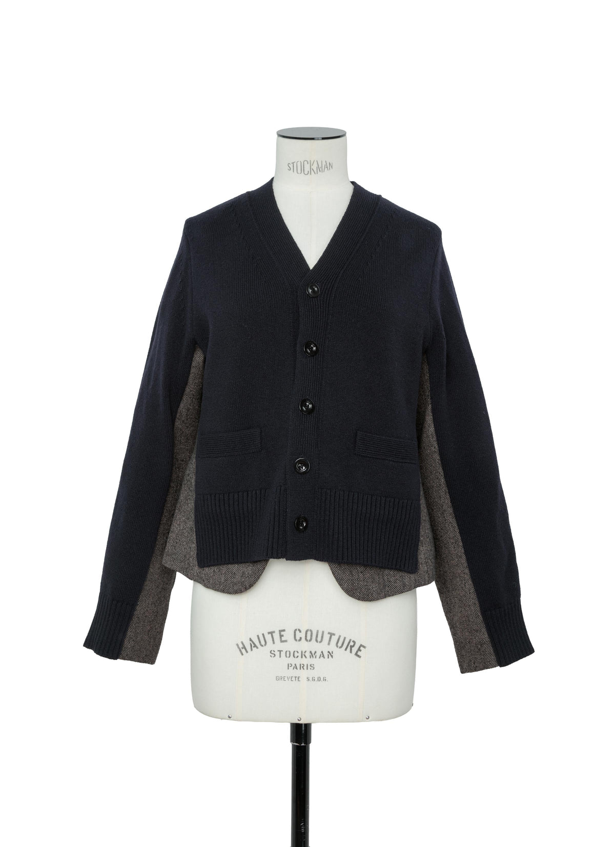 Double-Faced Herringbone x Wool Knit Cardigan