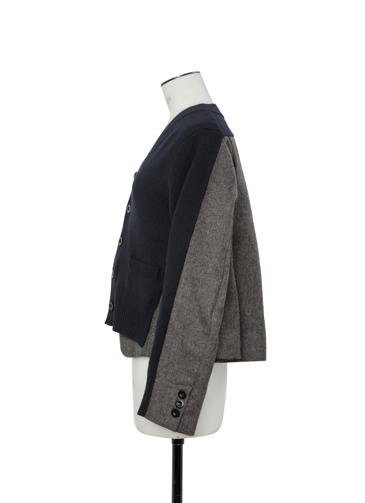 Double-Faced Herringbone x Wool Knit Cardigan