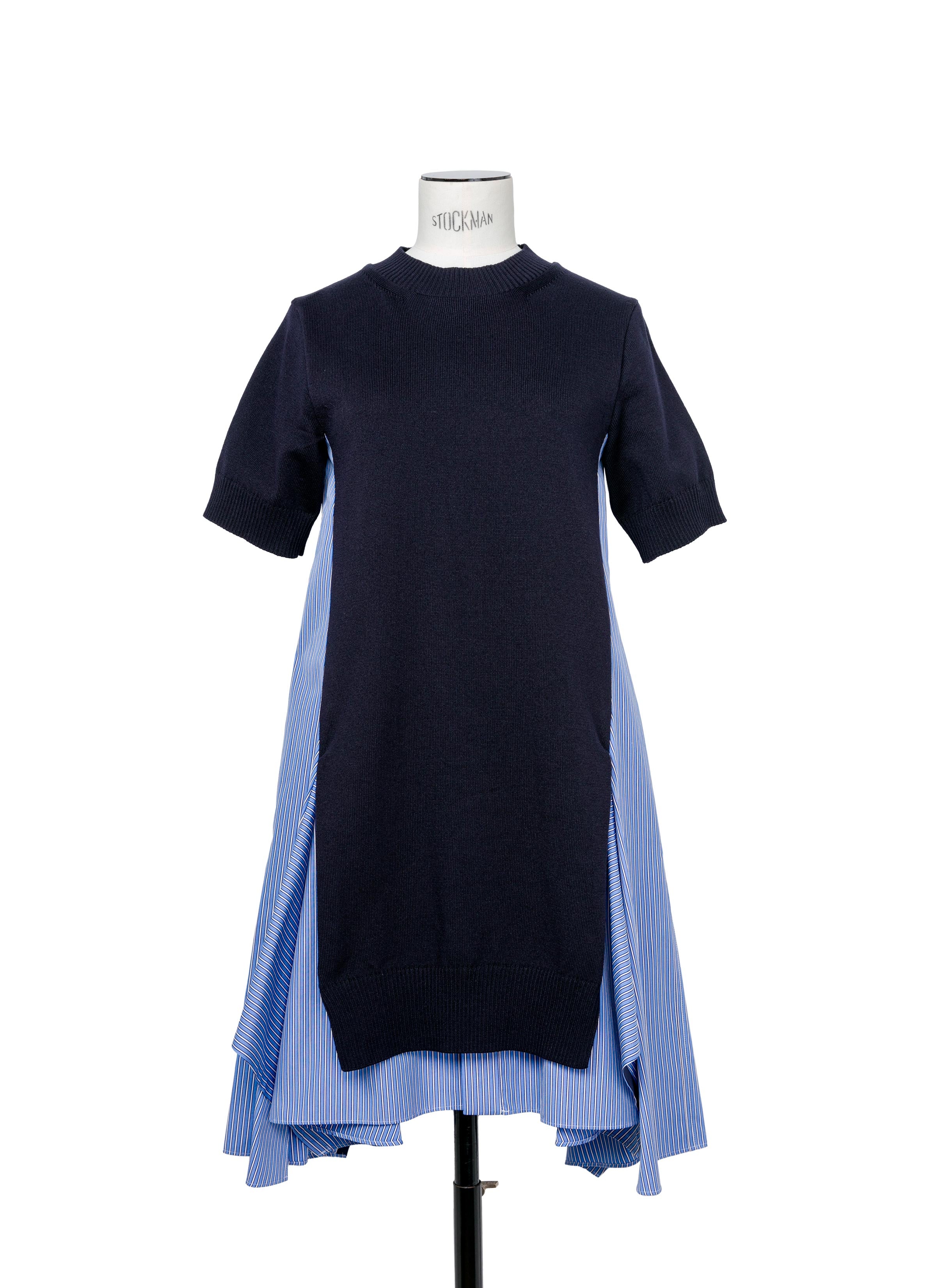 国内より1WEEK【sacai】Cotton Knit x Cotton Poplin Dress Sacai Cotton Poplin x Cotton Jersey Dress in Navy Stripe
