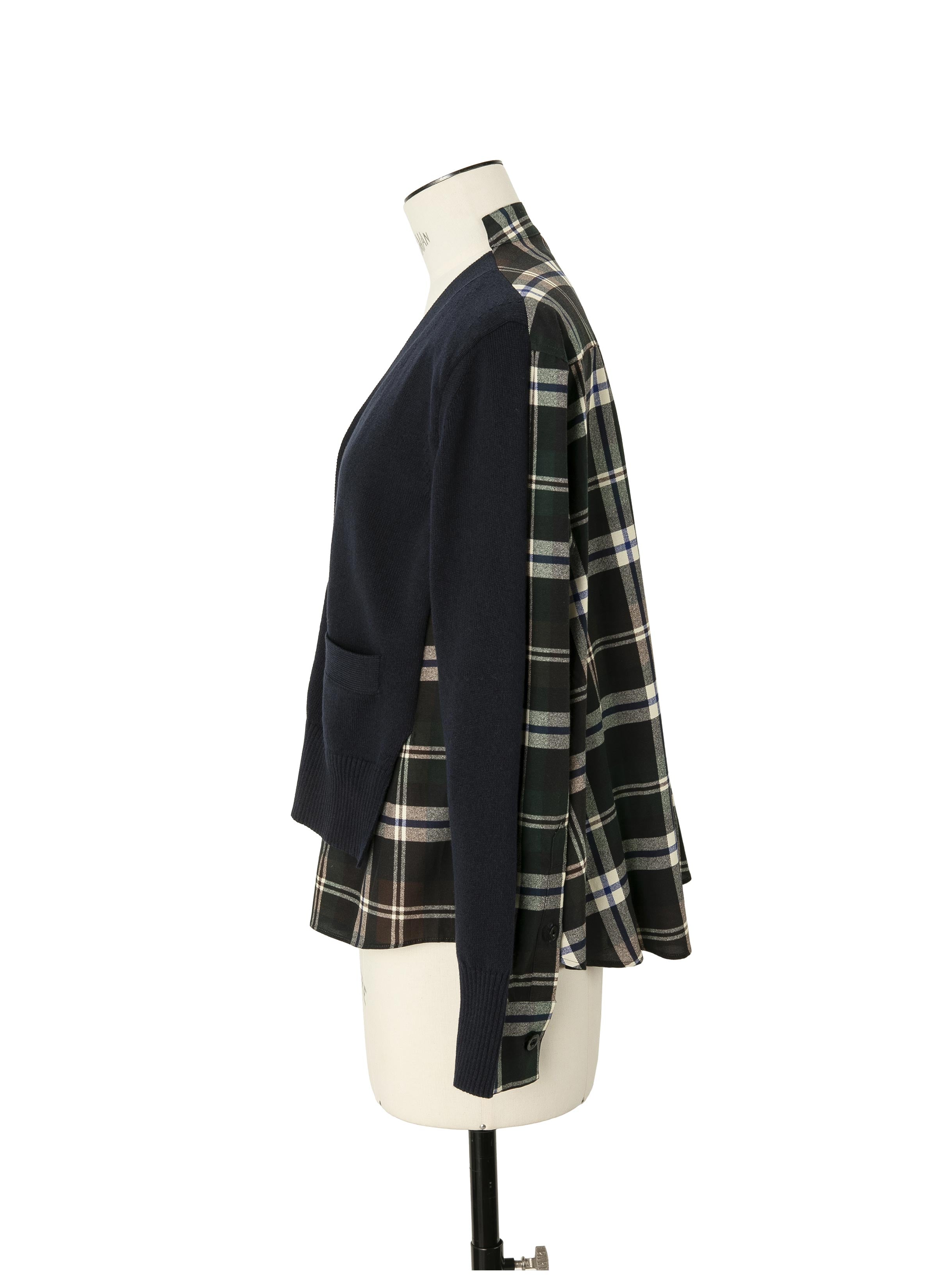 Plaid Print x Knit Cardigan