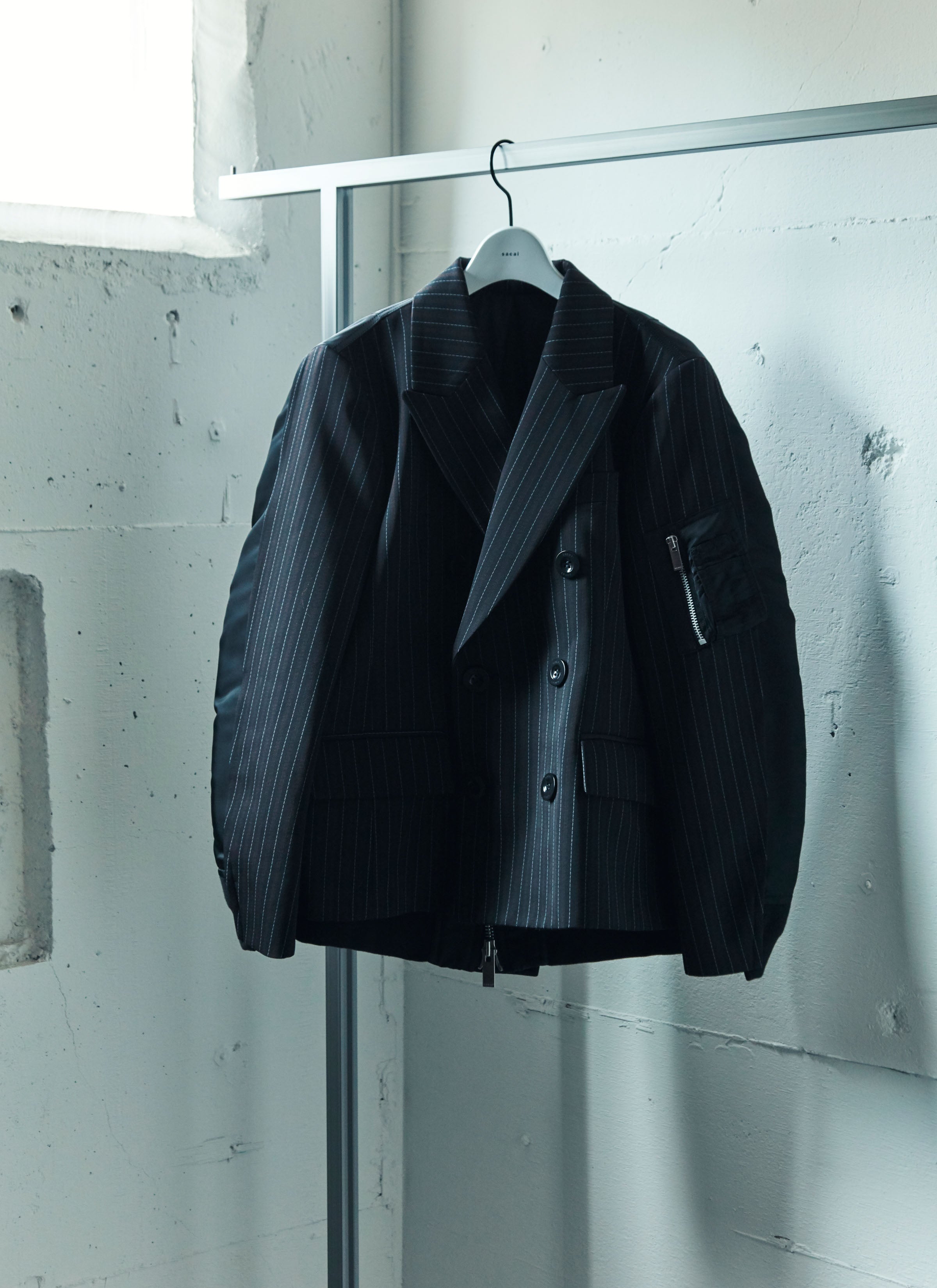 Stripe Doeskin x Nylon Twill Jacket