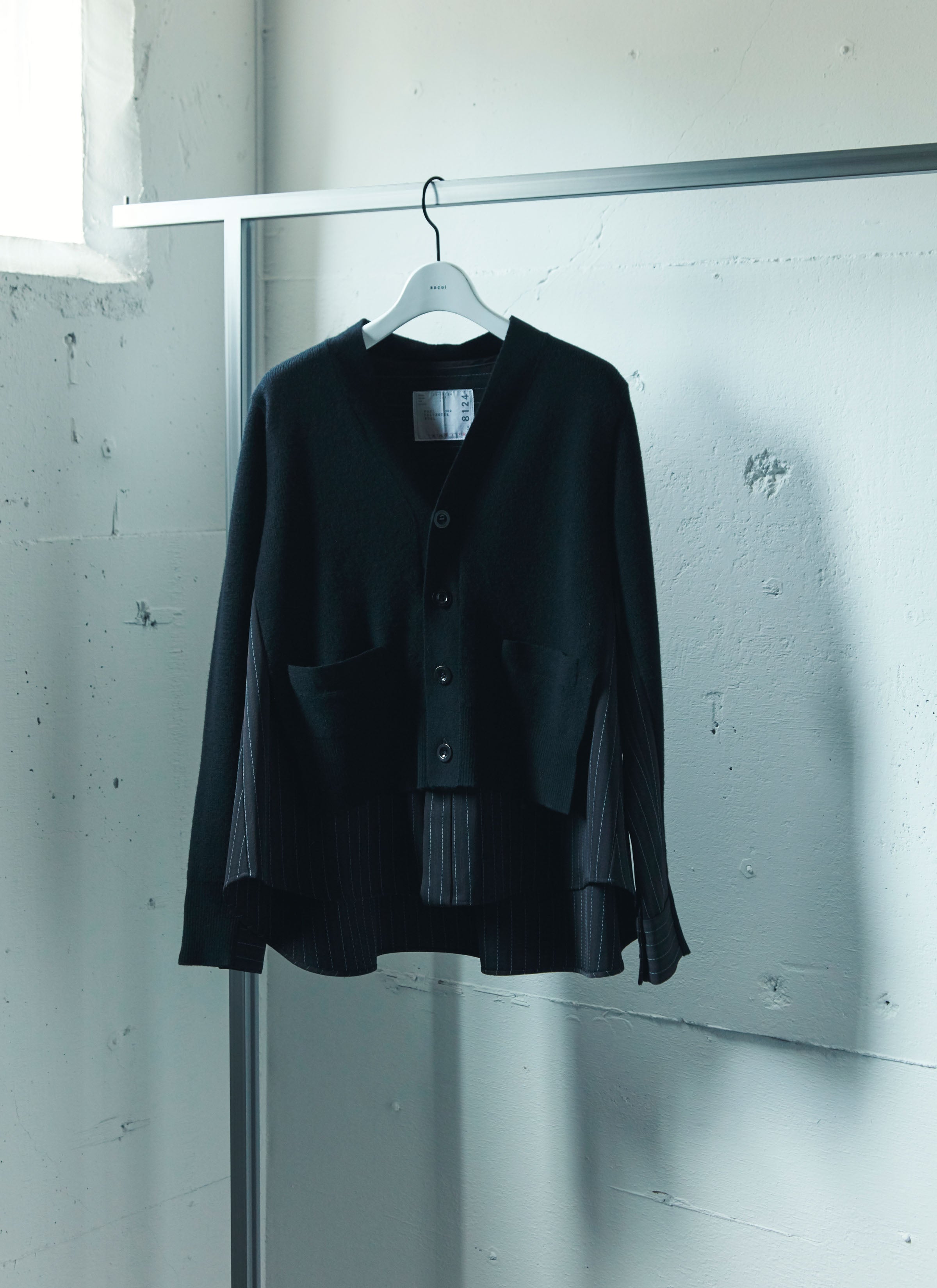Stripe Doeskin x Wool Knit Cardigan