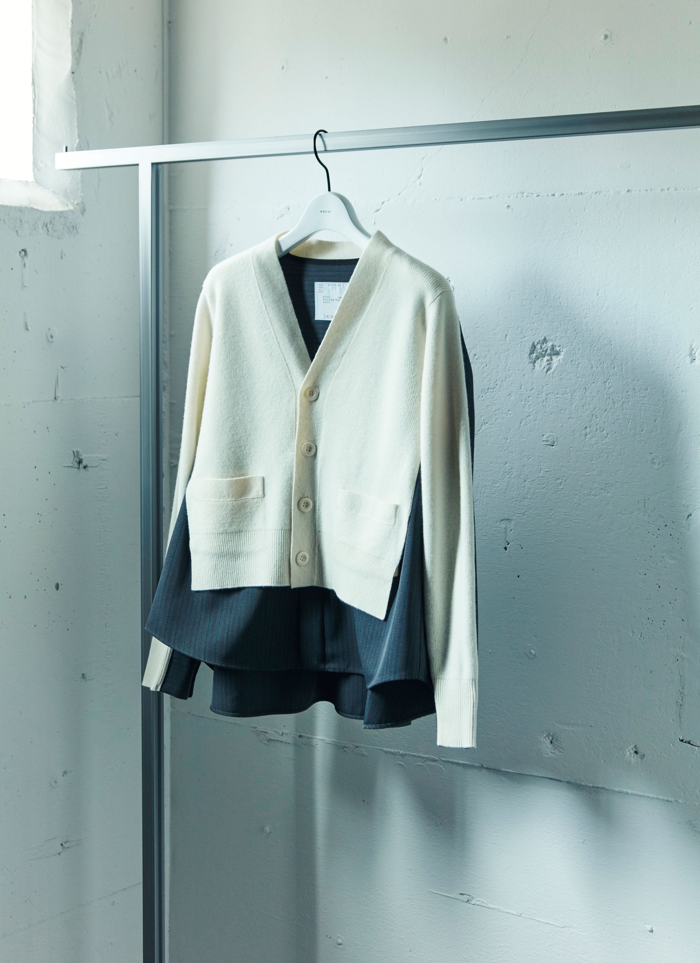 Stripe Doeskin x Wool Knit Cardigan