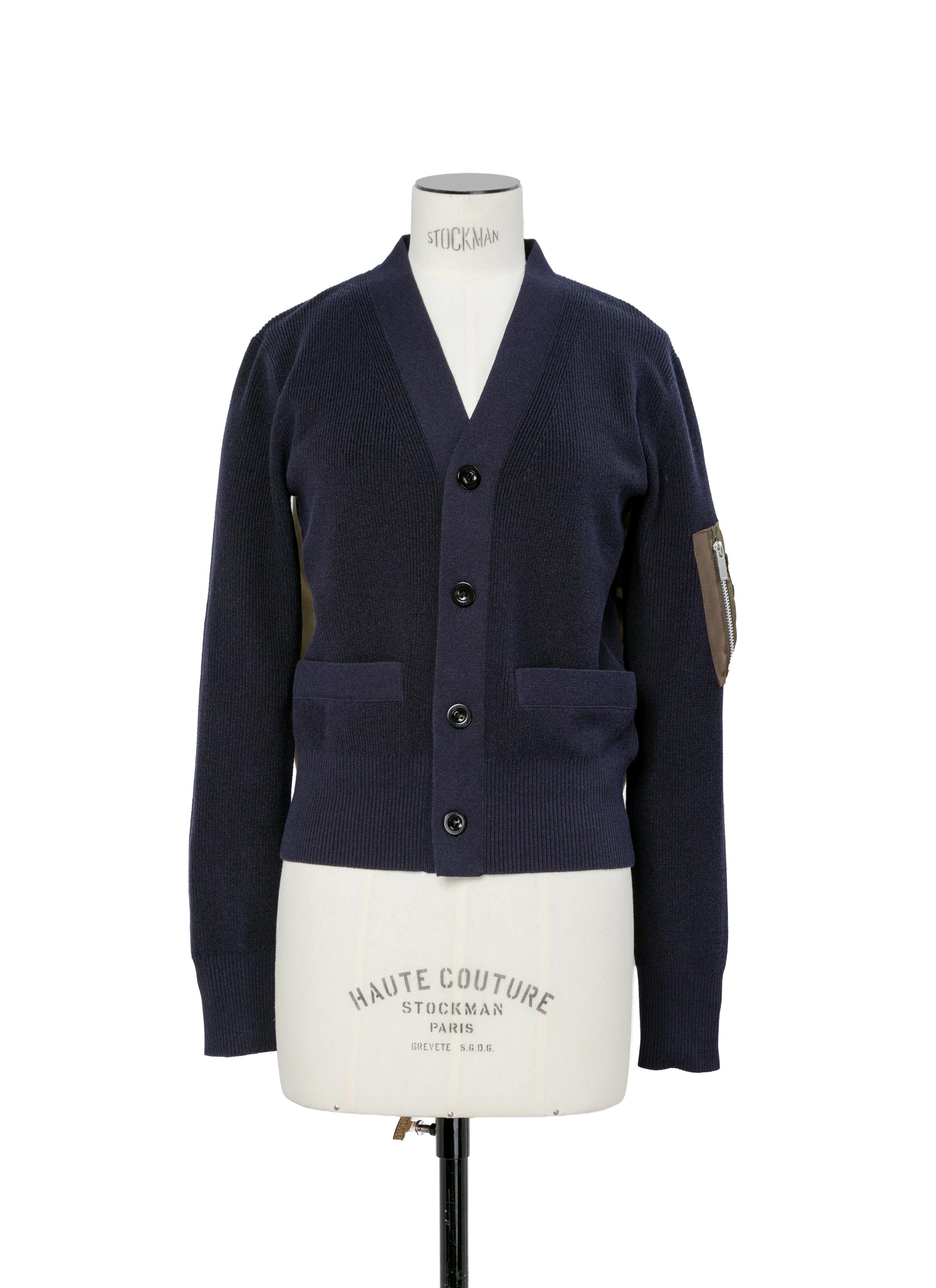 nylon-twill-x-cotton-knit-cardigan