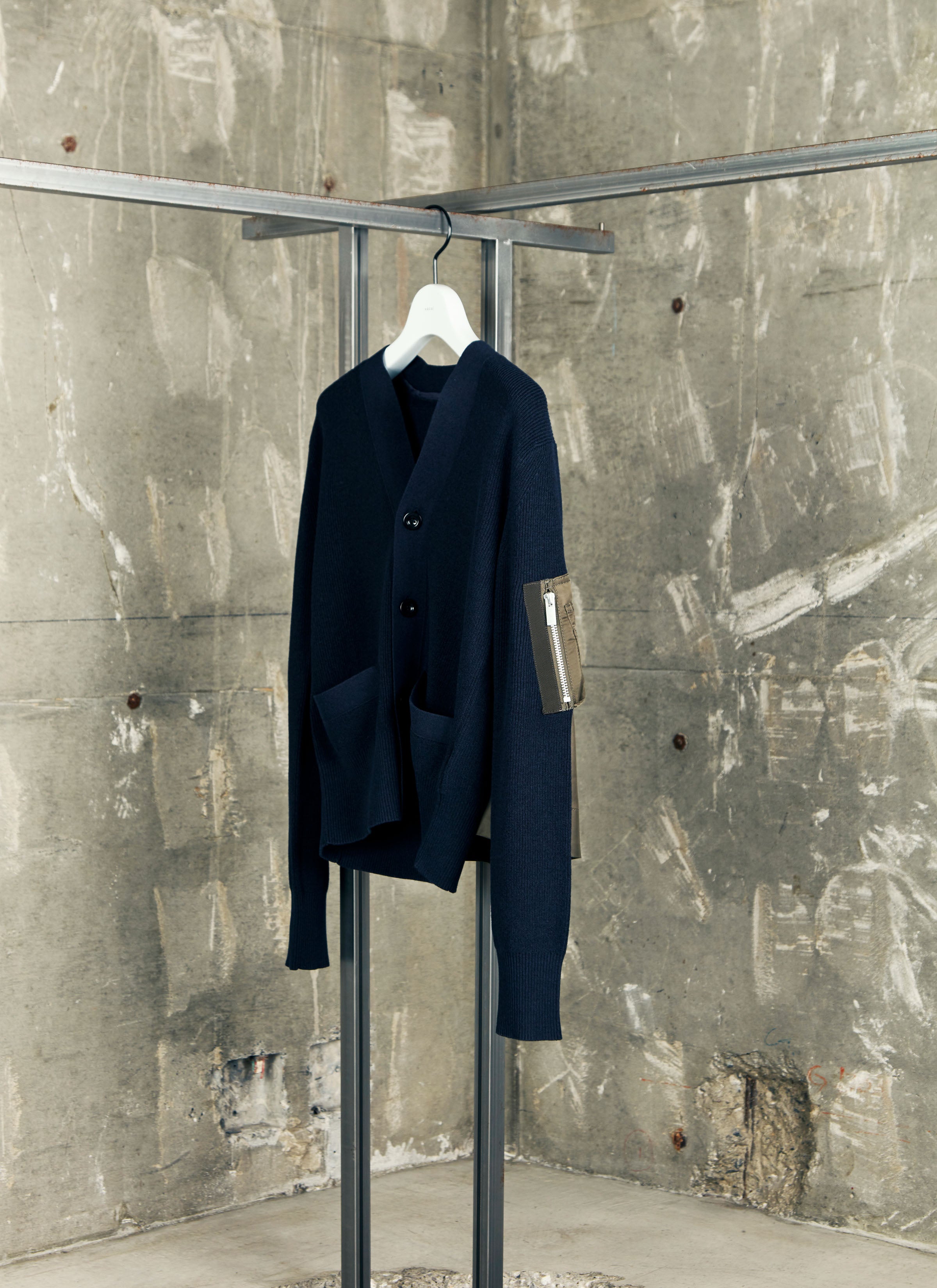 Nylon Twill x Cotton Knit Cardigan