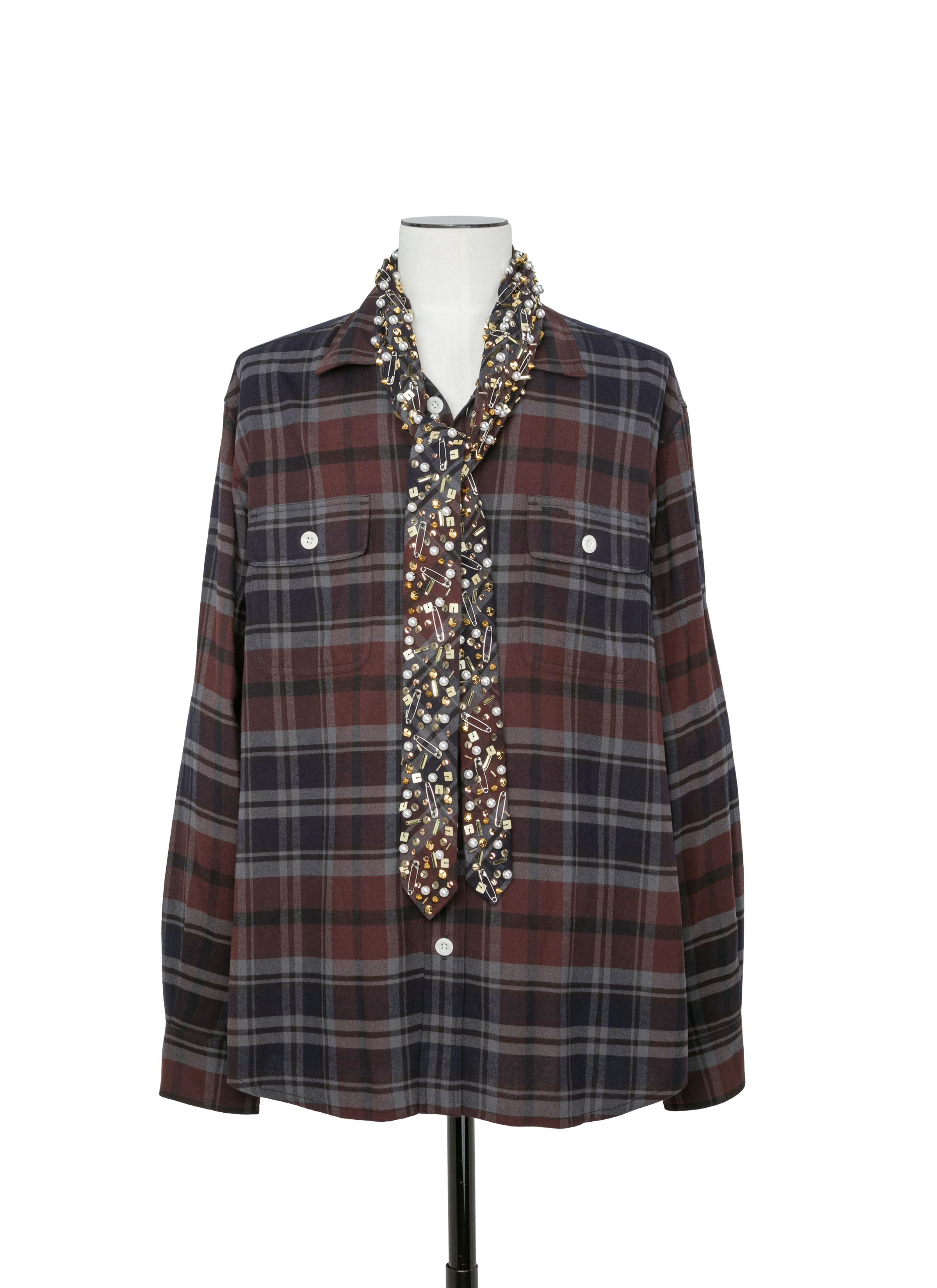Bijou Embroidery Plaid Flannel Shirt