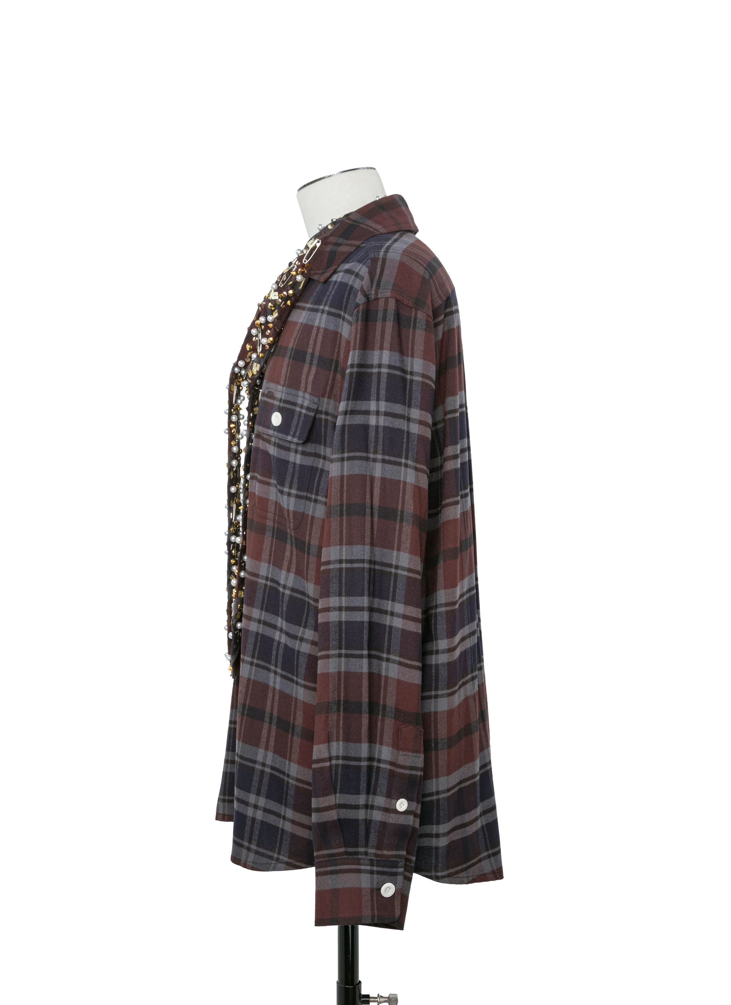 Bijou Embroidery Plaid Flannel Shirt