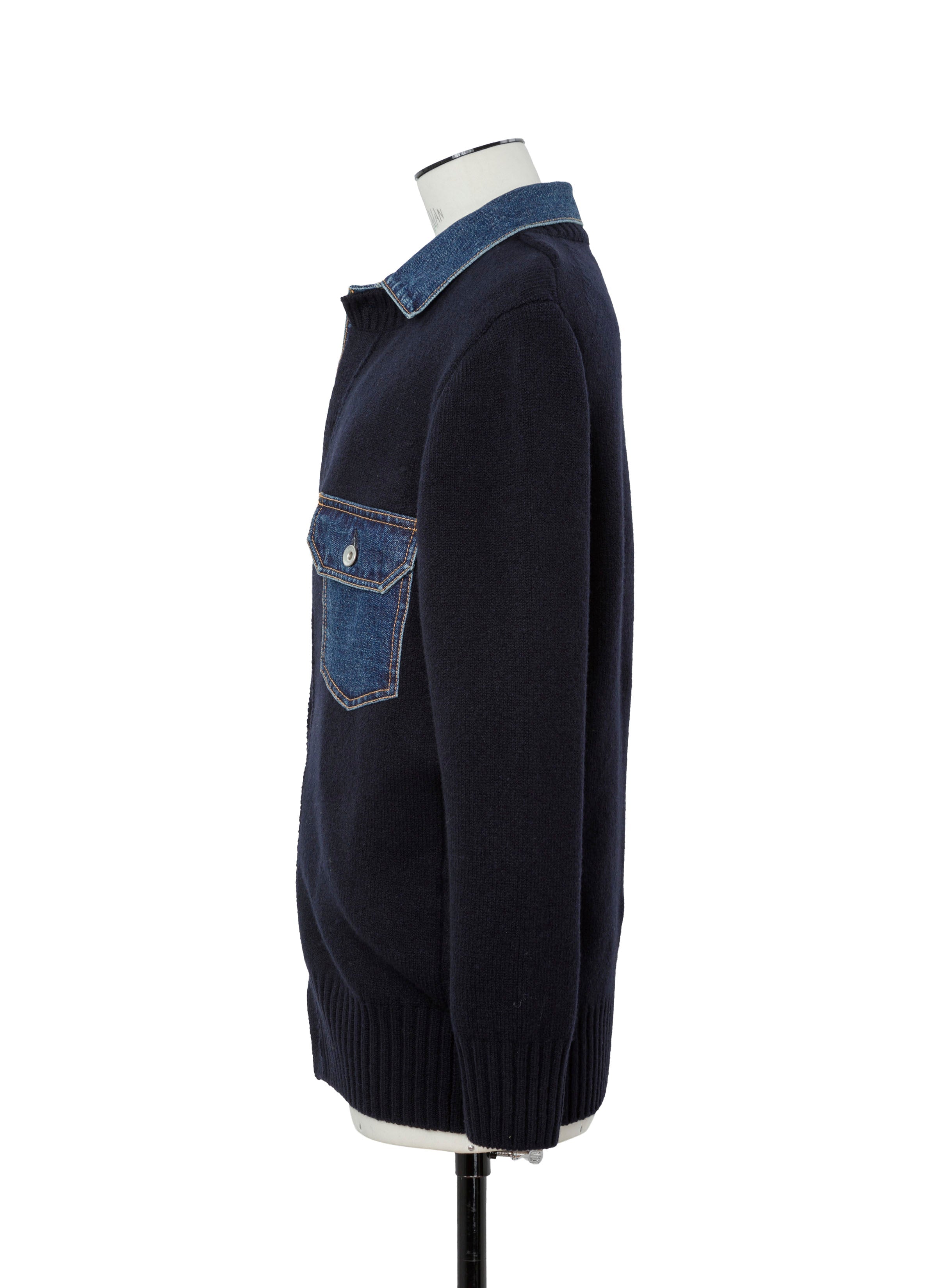 Denim x Wool Knit Cardigan
