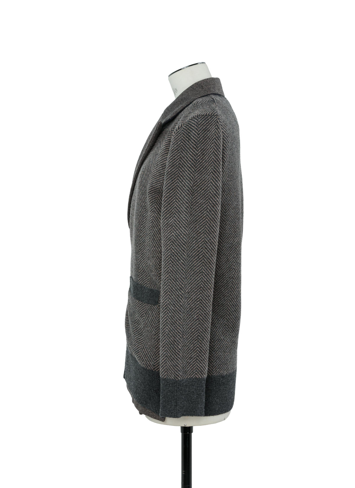 Double-Faced Herringbone x Wool Knit Cardigan