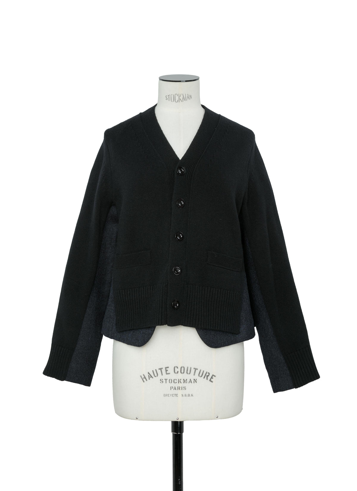 Double-Faced Herringbone x Wool Knit Cardigan