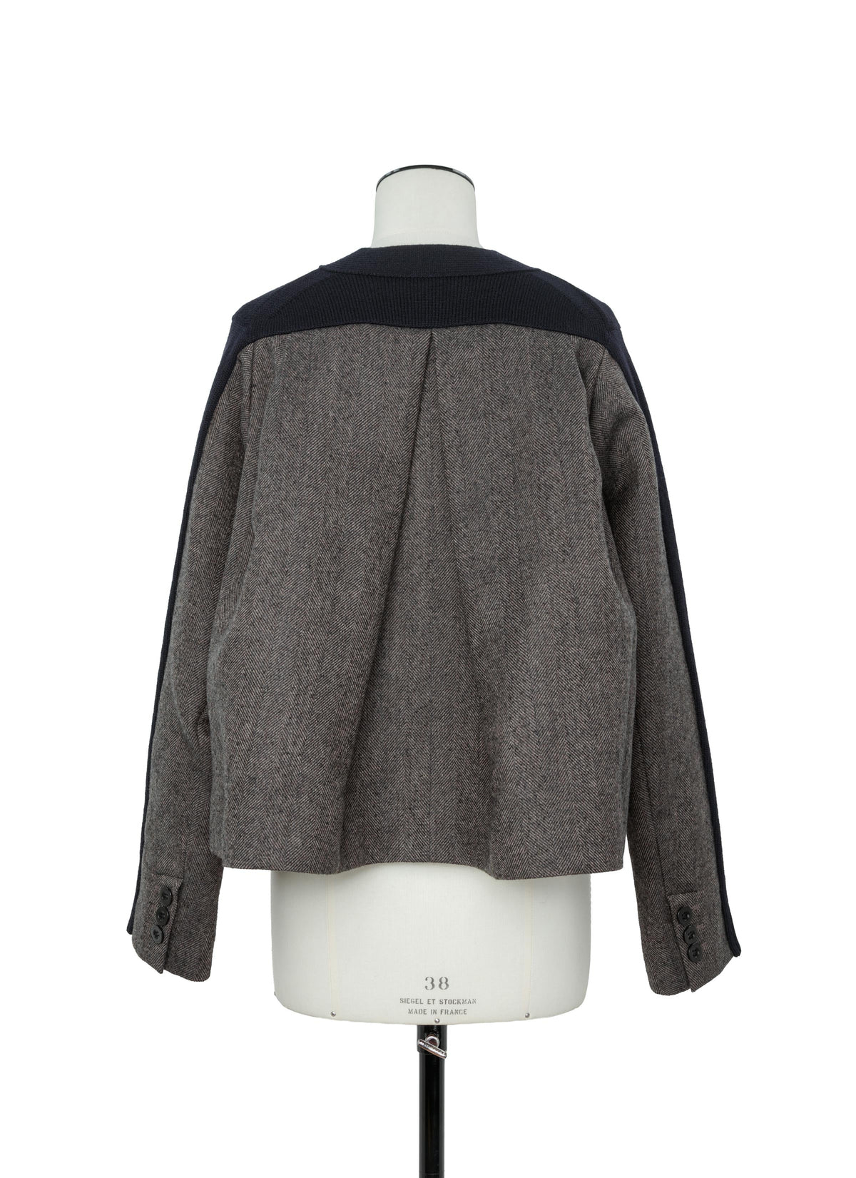 Double-Faced Herringbone x Wool Knit Cardigan