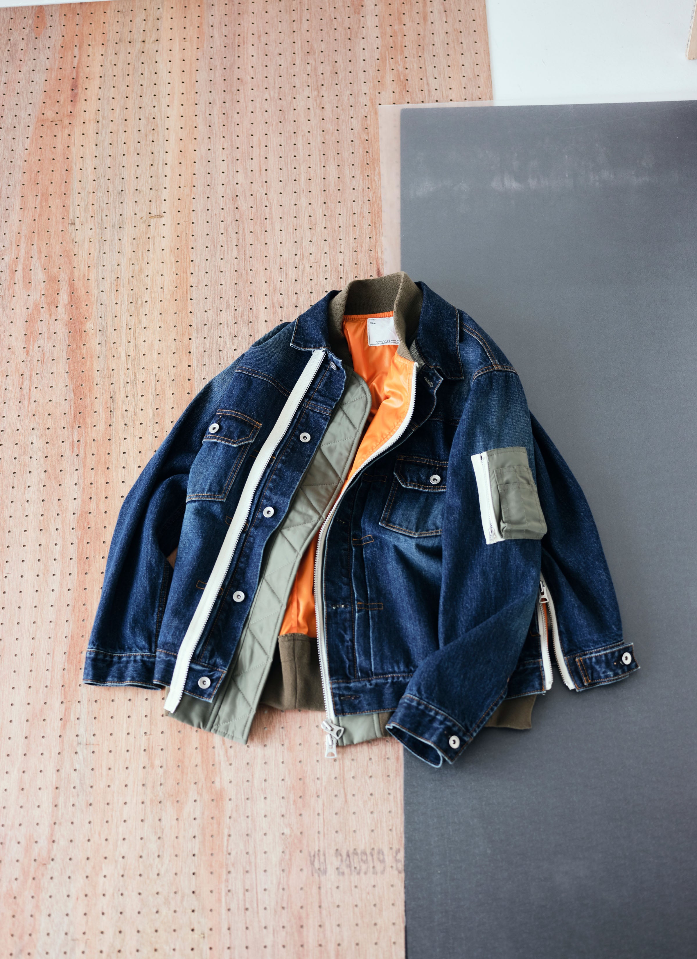 Denim x nylon twill jacket