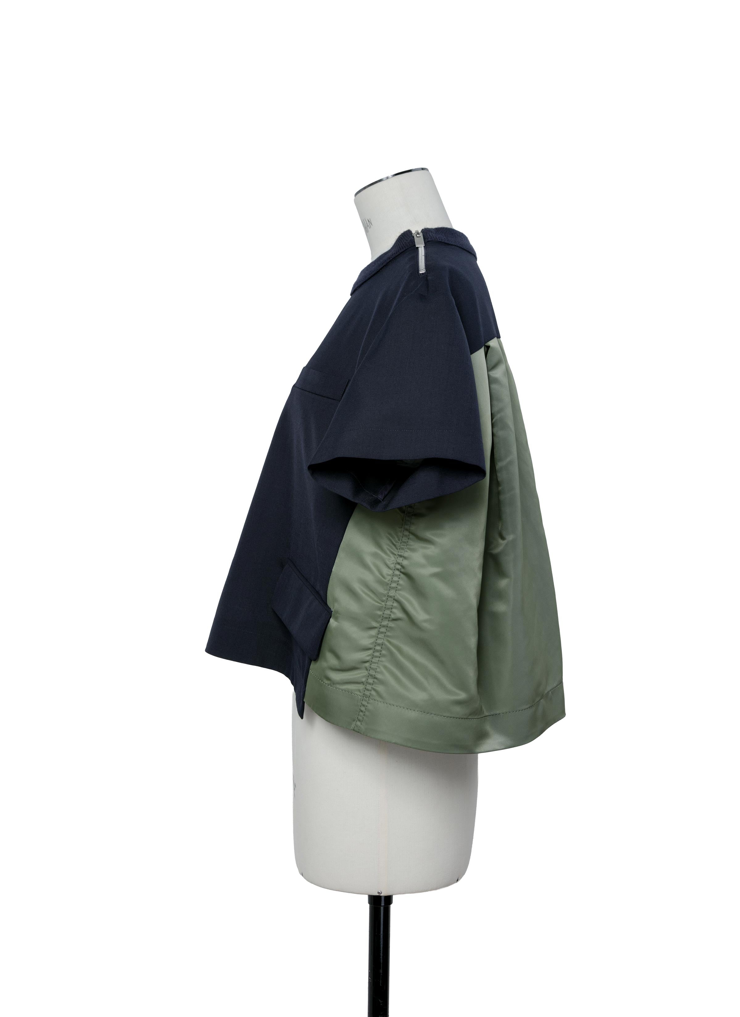 Sacai サカイ 23SS SUITING PULLOVER スーチング プルオーバー ドッキング 胸ポケット ショルダージップ 半袖Tシャツ ブラック レディース 23-06904 Suiting Pullover | sacai Official Store サカイ オフィシャル